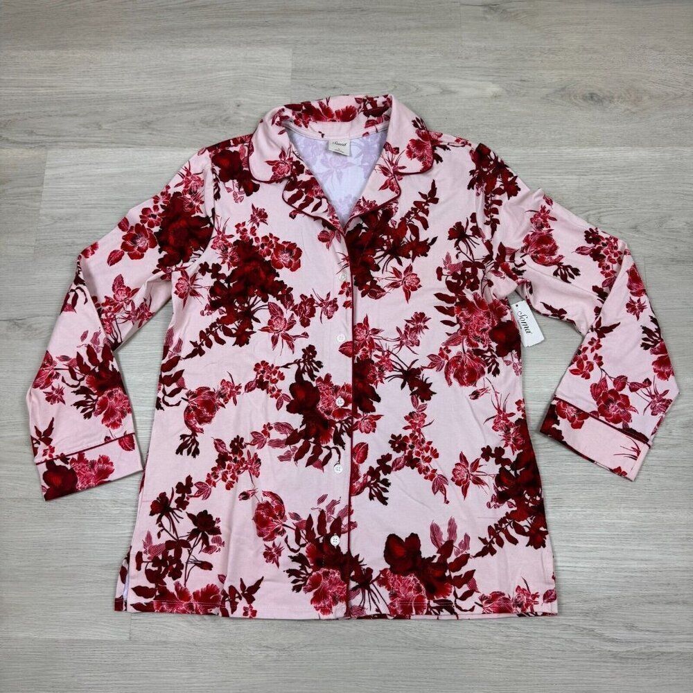 Soma‎ Embraceable Notch Collar Pajama Top Size Large Red Pink Floral 112014